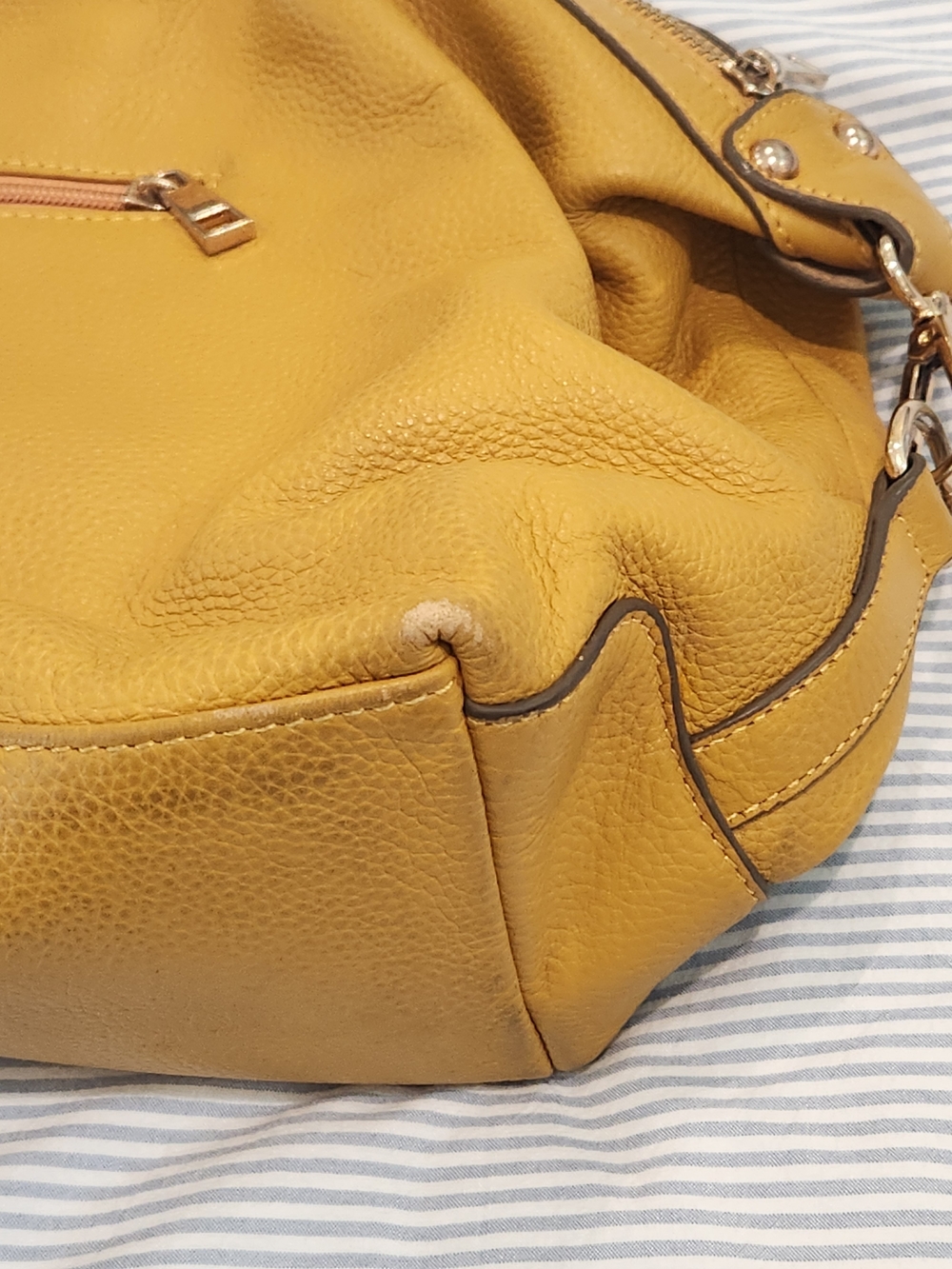 Ora Delphine Mustard Yellow Leather Tote Satchel - Picture 8 of 12
